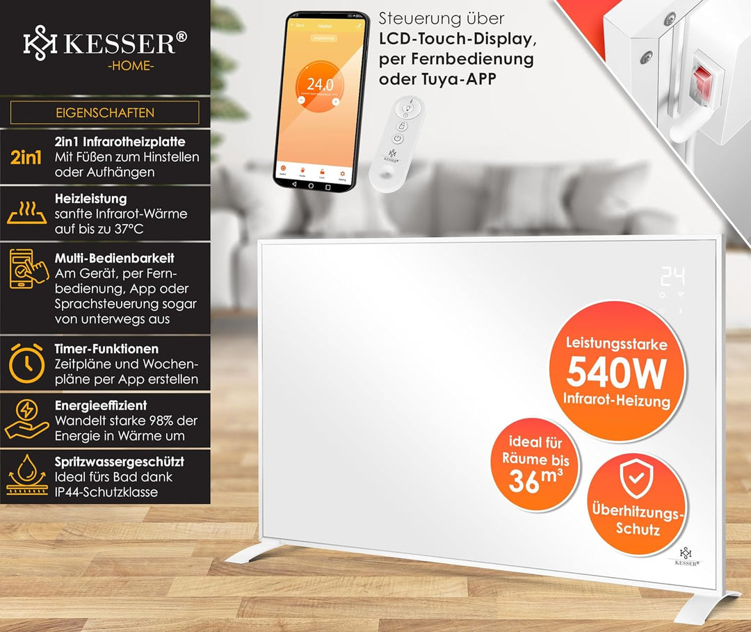 KESSER® Infrarotheizung Energiesparend Infrarot Standgerät & Wandmontage Elektroheizung 540W mit Fer