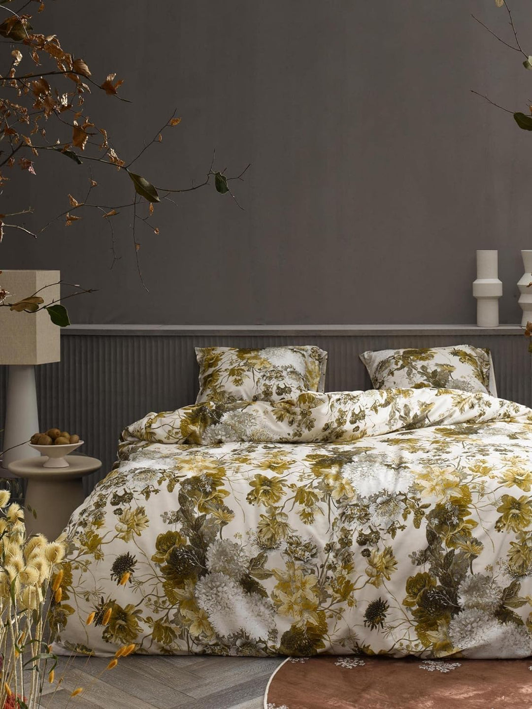 ESSENZA Bettwäsche Maily Blumen Baumwollsatin Olive, 155x220 + 1 x 80x80 cm, 401298-100DE-006, 155x2