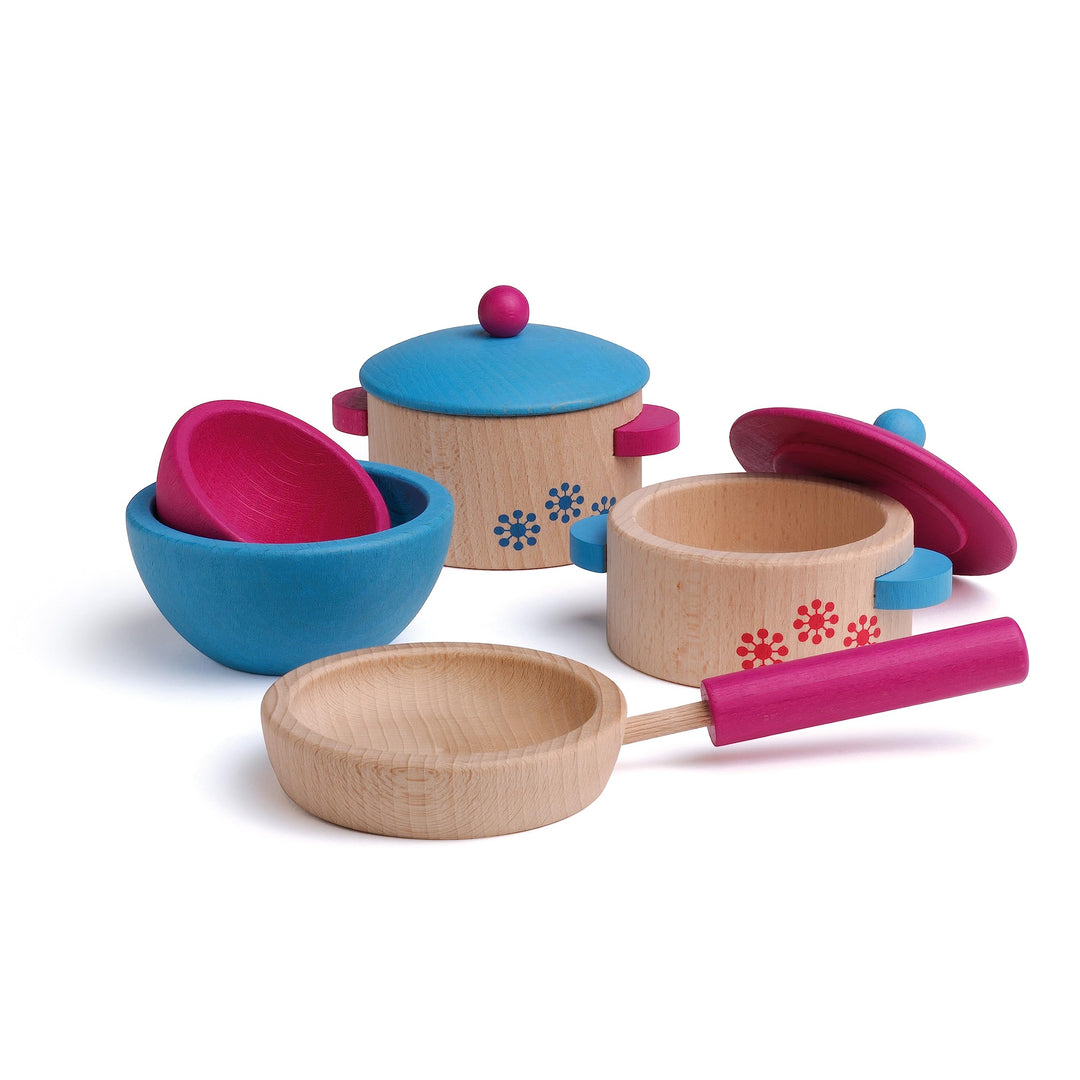 Erzi 10669 Kochset aus Holz, Kinderküche, Kaufladenartikel für Kinder, Rollenspiele