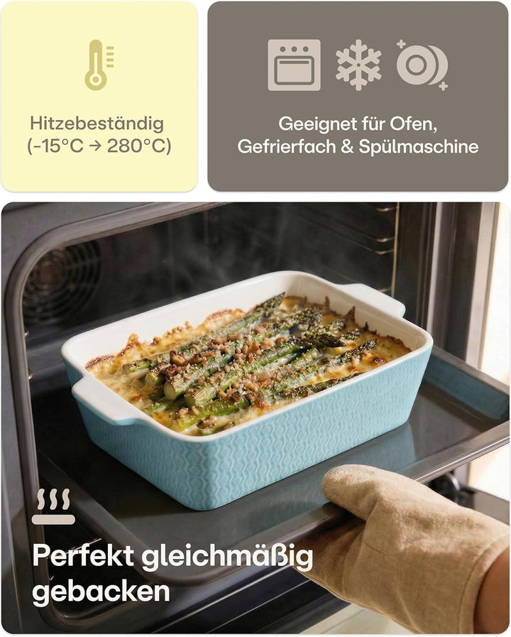 Auflaufform Gross aus Keramik - Für Lasagne, Tiramisu & Auflauf - Extra Hoher Rand - Eckige Backform