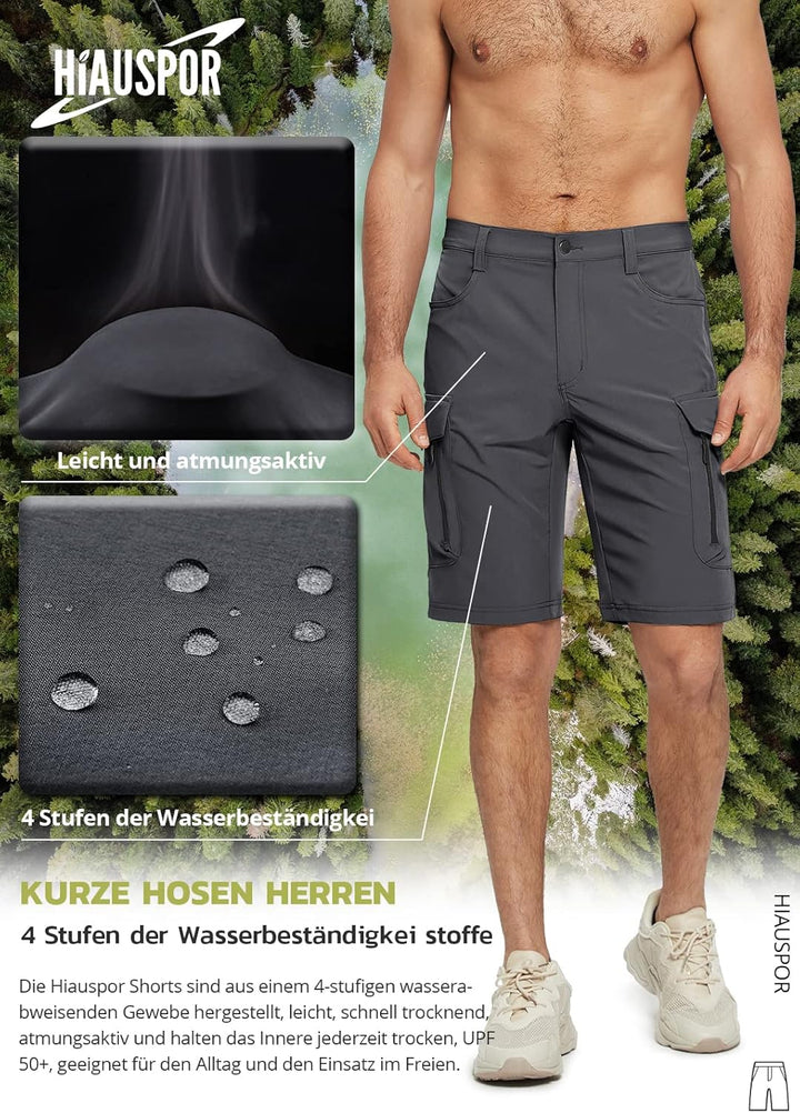 Hiauspor Wanderhose Herren Kurz MTB Hose Leichte Schnelltrocknend Cargo Bermuda Chino mit 5 Taschen
