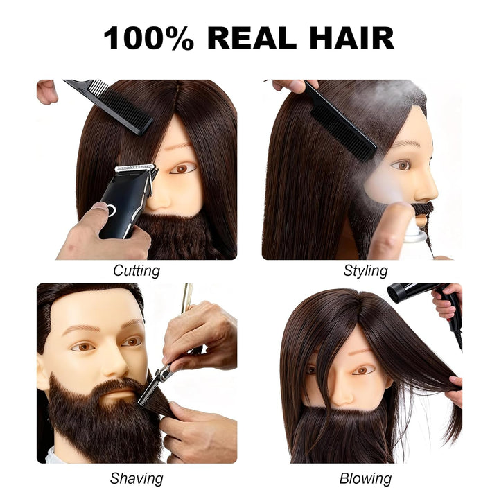 Salon Männlicher Schaufensterpuppenkopf, Echthaar, Übungsfriseurtrainingskopf, Schaufensterpuppenkop
