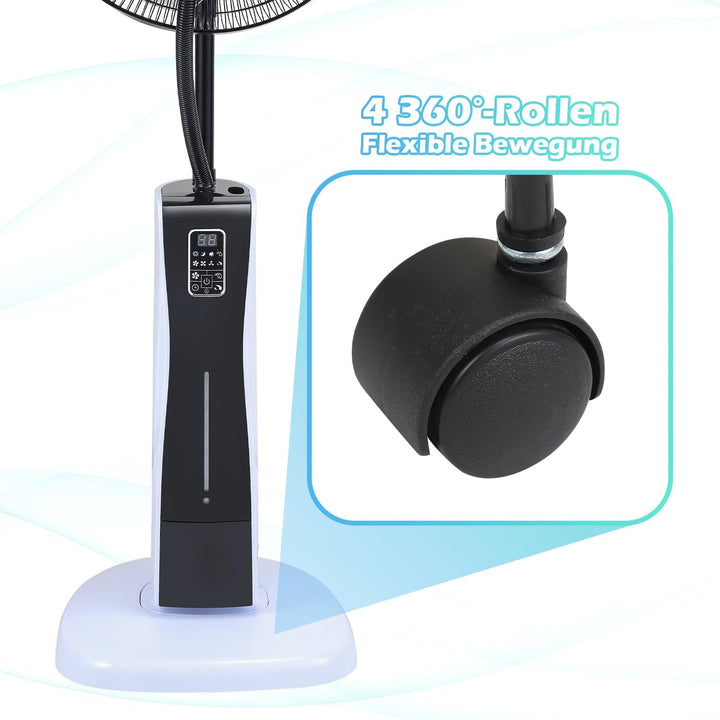Eulenke Standventilator mit Wasser, Ventilator mit Nebelfunktion, 75W Sprühnebel Ventilator mit Fern