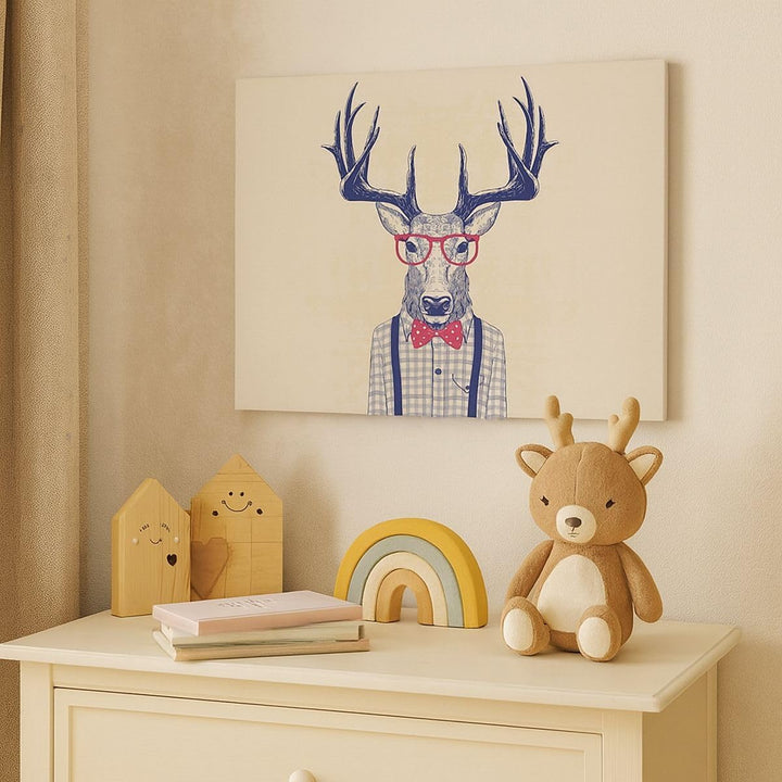 Bilder auf Leinwand 100x70cm Leinwandbild Charakter Hirsch Illustration hipster Gross Wanddeko Bild