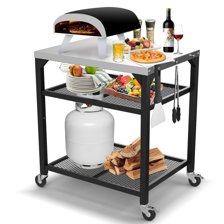 GFTIME Pizzaofen-Tischwagen für Ninja Woodfire, Blackstone Griddle, Weber Q, grosser rollender Küche