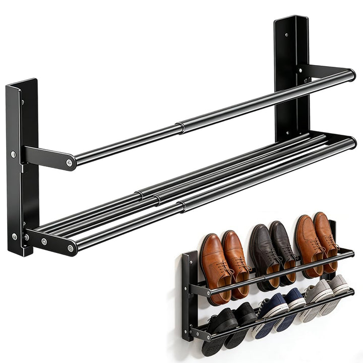 Schuhregal Wandmontage Ausziehbar 37-67cm, Schuhhalter Metall Schwarz, Mini Schuhregal Schmales 2 Eb