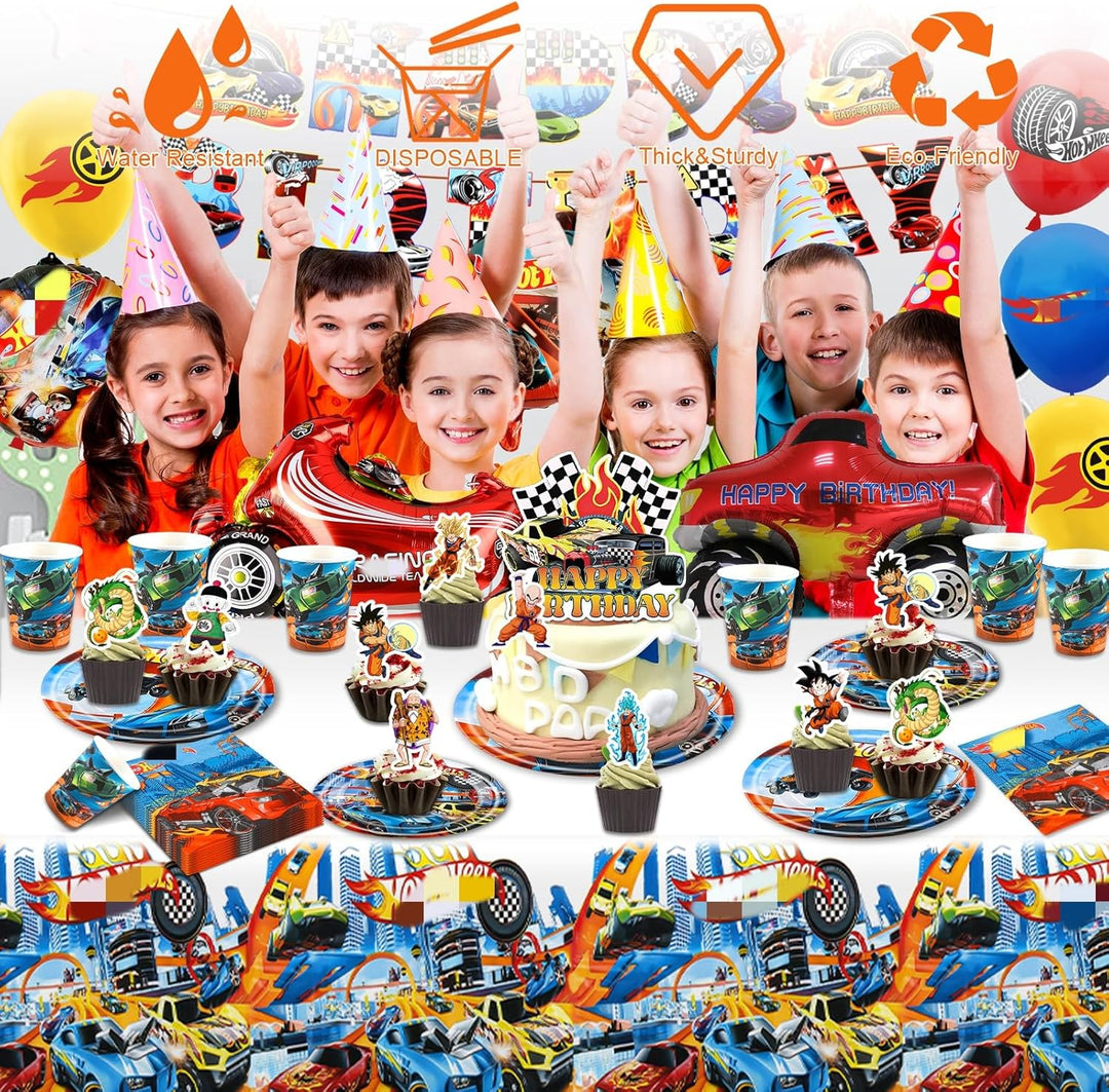 Geburtstag Party Deko Geschirr Ballons Rennauto- 99Pcs Car Luftballons Pappteller Tischdecke Banner