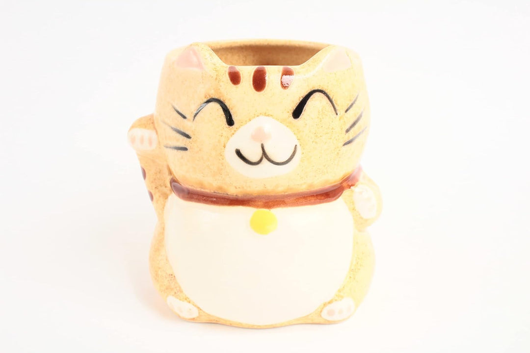 Mino ware Tasse, japanische Keramik, Manekineko-Katze, hergestellt in Japan (Import Japan), Honiggel