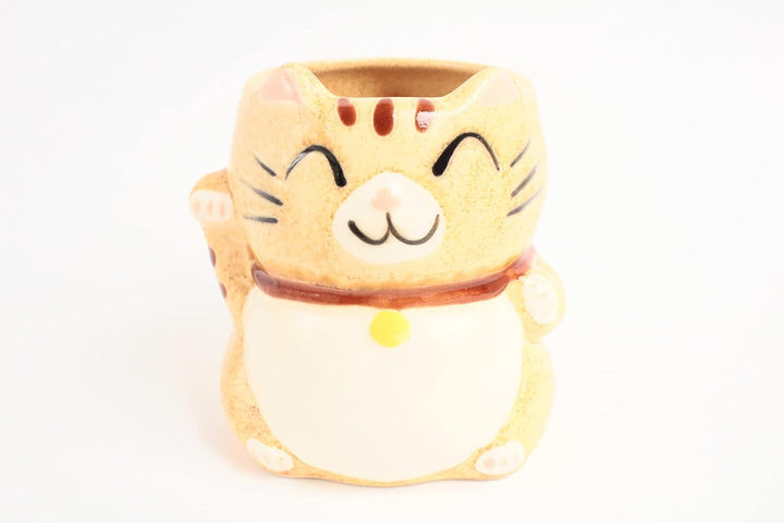 Mino ware Tasse, japanische Keramik, Manekineko-Katze, hergestellt in Japan (Import Japan), Honiggel