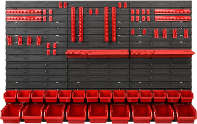 Lagersystem Werkstattregal | 117 x 78 cm | 23 stck. Box | Wandregal mit Werkzeughalterungen und Stap