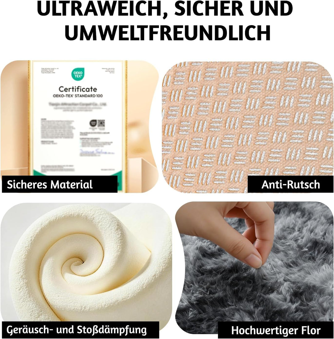 Teppich Kinderzimmer 80x150 cm Dunkelgrau Wohnzimmerteppich Schlafzimmer Anti-Rutsch Waschbarer Badt