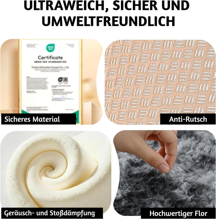 Teppich Kinderzimmer 80x150 cm Dunkelgrau Wohnzimmerteppich Schlafzimmer Anti-Rutsch Waschbarer Badt