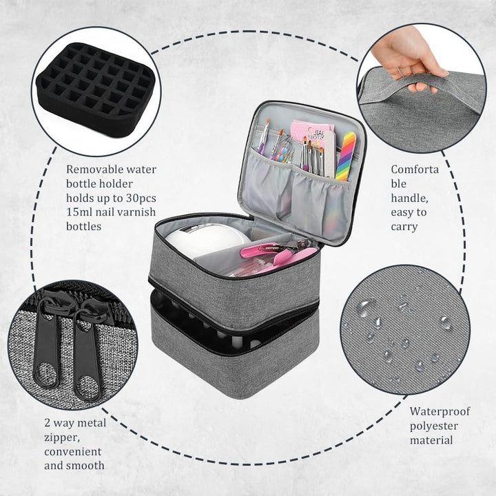 Nagellack Aufbewahrung Tasche Doppelschicht Nagellack Tasche Wasserdicht Nagellack Organizer Grau Ny