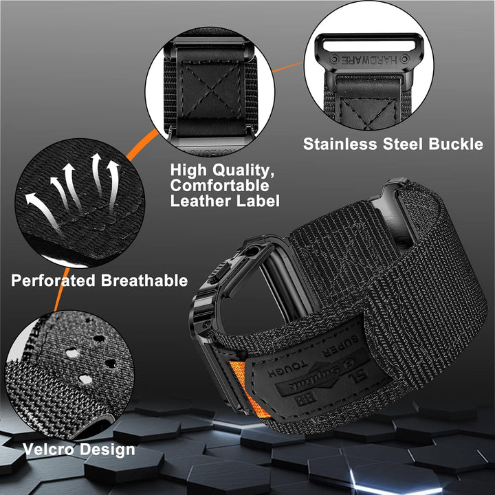 SUPLINK Metallgehäuse mit Nylonband Kompatibel mit Apple Watch Armband 40/41/44/45/49mm,Edelstahl Sc