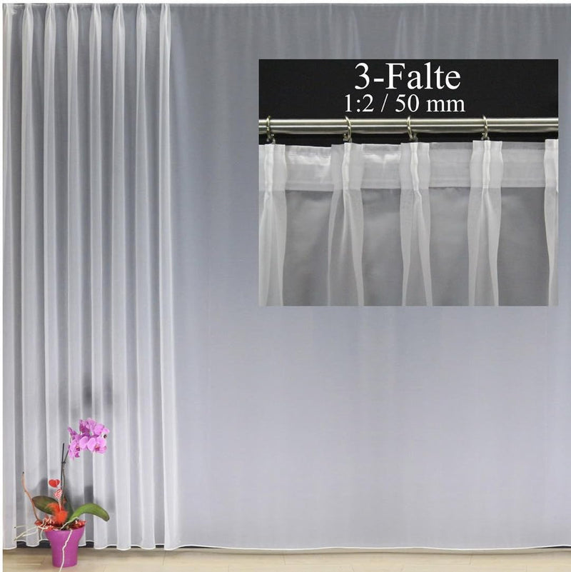 EASYHomefashion Hochwertige Fertiggardine Voile Store Deko Schal mit Faltenband Bleiband 3-Falten-KR