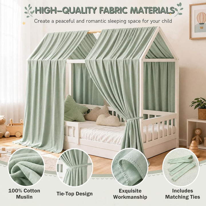 Hausbett Himmel, 2 Stück Betthimmel Hausbett Musselin für Hausbetten Mädchen &amp; Jungen, Bett Vorhang