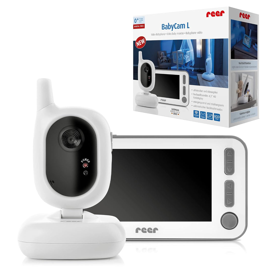 reer 80430 BabyCam Video Babyphone L, 300m Reichweite, 50 Grad Weitwinkel-Kamera, 4,3" TFT Display,