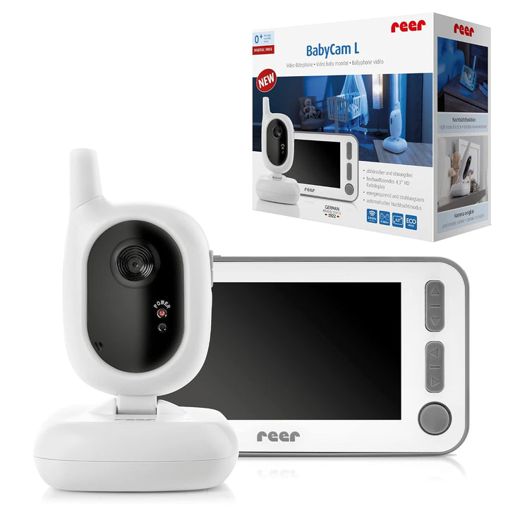 reer 80430 BabyCam Video Babyphone L, 300m Reichweite, 50 Grad Weitwinkel-Kamera, 4,3" TFT Display,