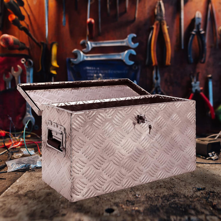 Arebos Truckbox 40 Liter | Aluminium Werkzeugbox mit Schloss | Deichselbox | | 60 x 25 x 30 cm | Anh