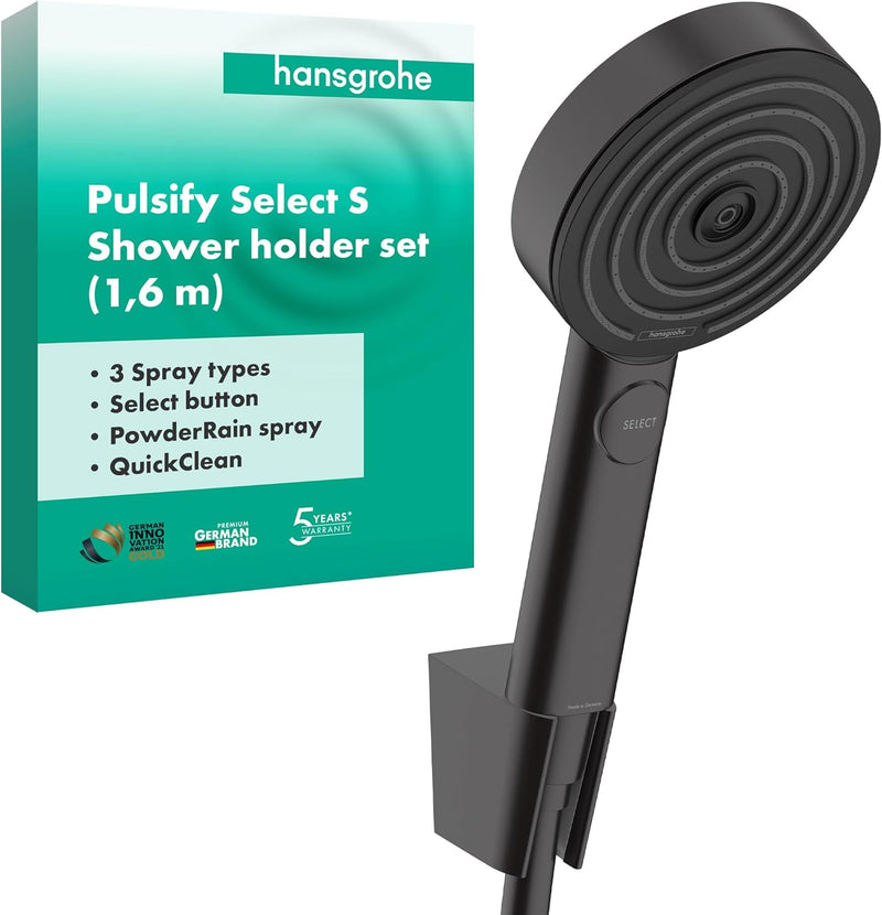 hansgrohe Duschset Pulsify Select S, Duschkopf mit Schlauch und Halterung, Handbrause mit 3 Strahlar