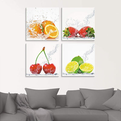 ARTland Glasbilder Wandbild Glas Bild Set 4 teilig je 20x20 cm Quadratisch Früchte im Wasser Obst Fr