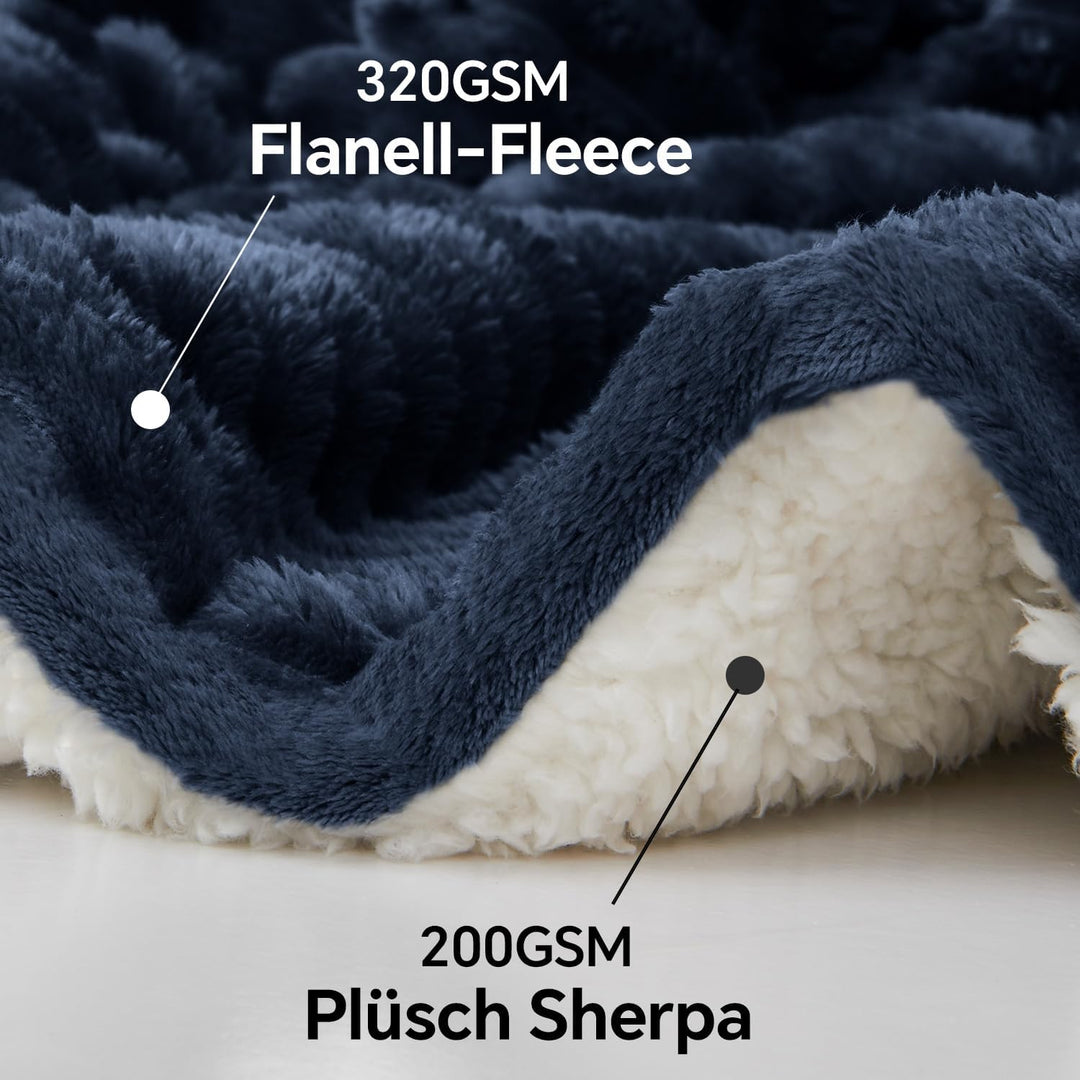 BEDELITE warme Decke Sherpa Kuscheldecke Flauschig Dunkelblau 150x200 | dicke Deko Fleecedecke, Cord