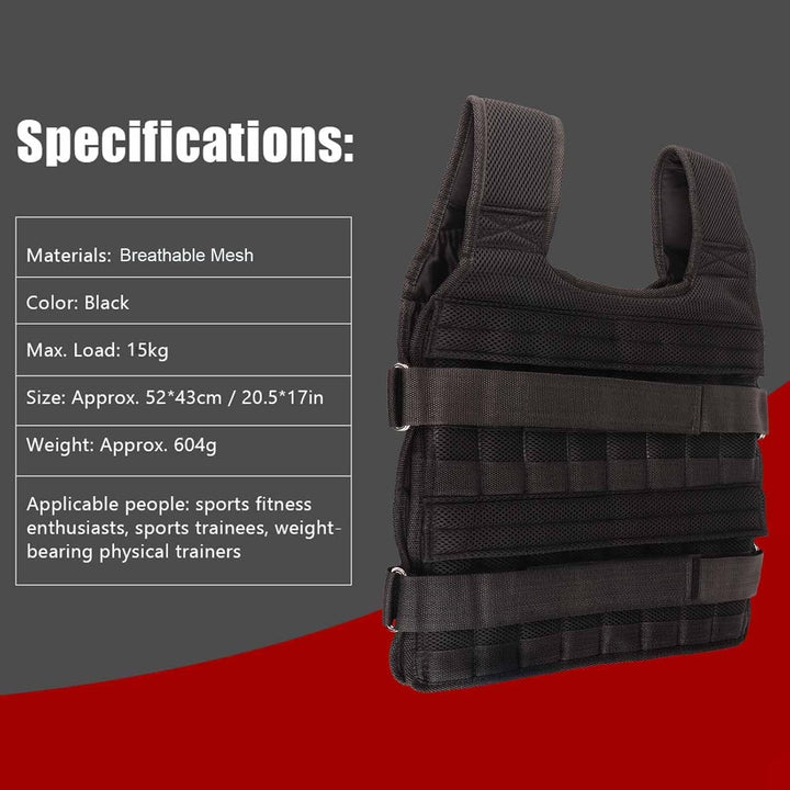 Gewichtsweste, atmungsaktive Mesh-Trainingsjacke, 15 kg Trainings-Fitnessweste zum Laufen