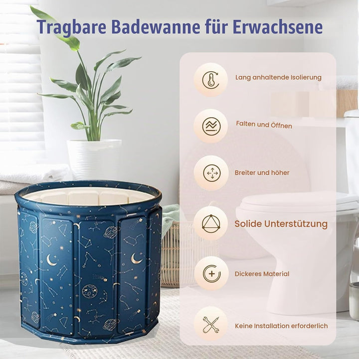 80×65 cm Faltbare Einweichbadewanne für Erwachsene, Mit Sitzkissen, Abflussrohr &amp; Aufbewahrungstasch