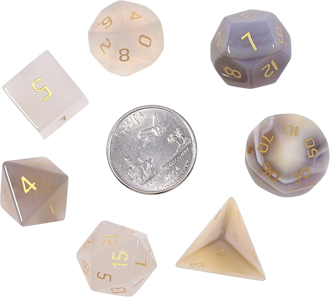 KYEYGWO Grauer Achat Kristall Polyedrische Würfel Set, 7pcs Reiki Heilung Stein Polyedrischer Spielw