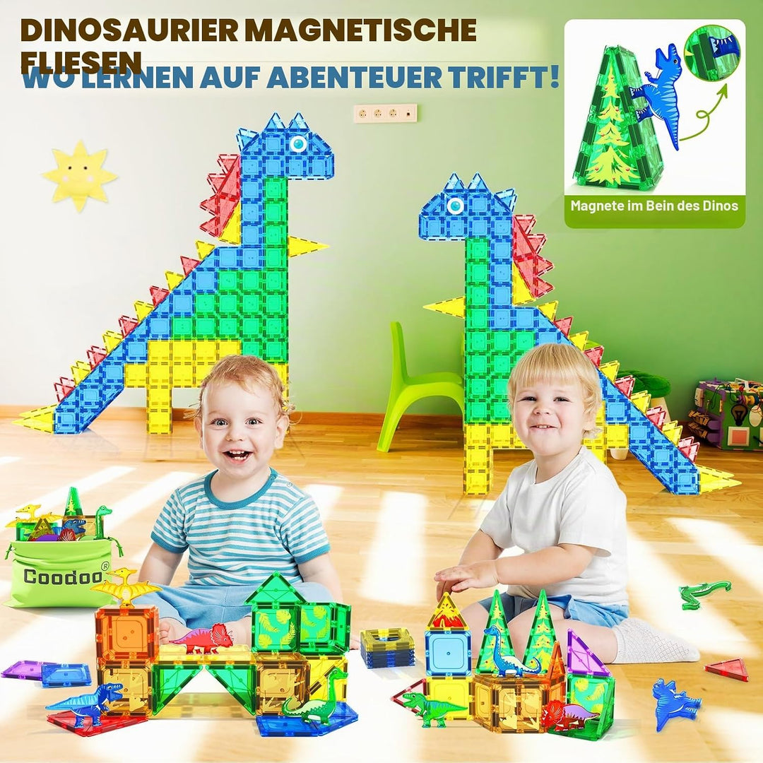 Dinosaurier-Spielzeug, magnetische Fliesen – Magnetbausteine für Kleinkinder, Kinderspielzeug, MINT,