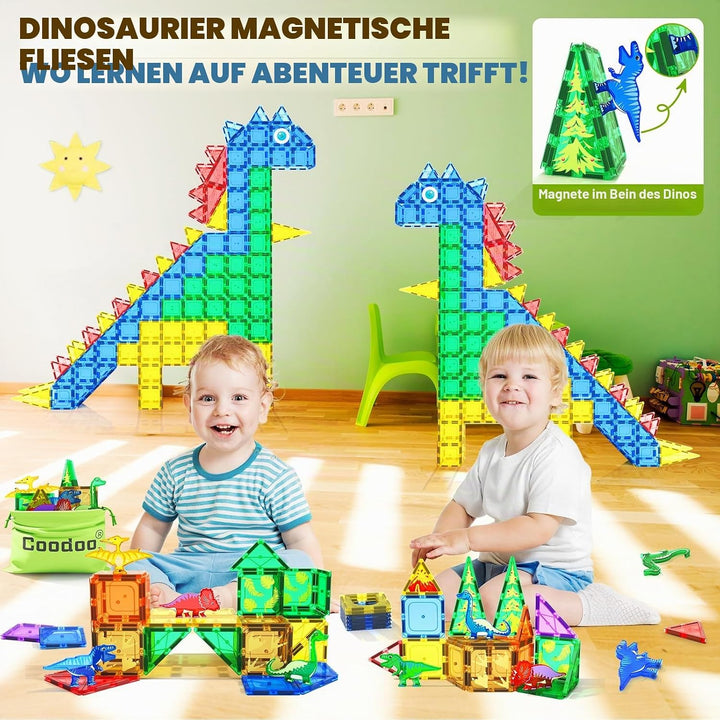 Dinosaurier-Spielzeug, magnetische Fliesen – Magnetbausteine für Kleinkinder, Kinderspielzeug, MINT,