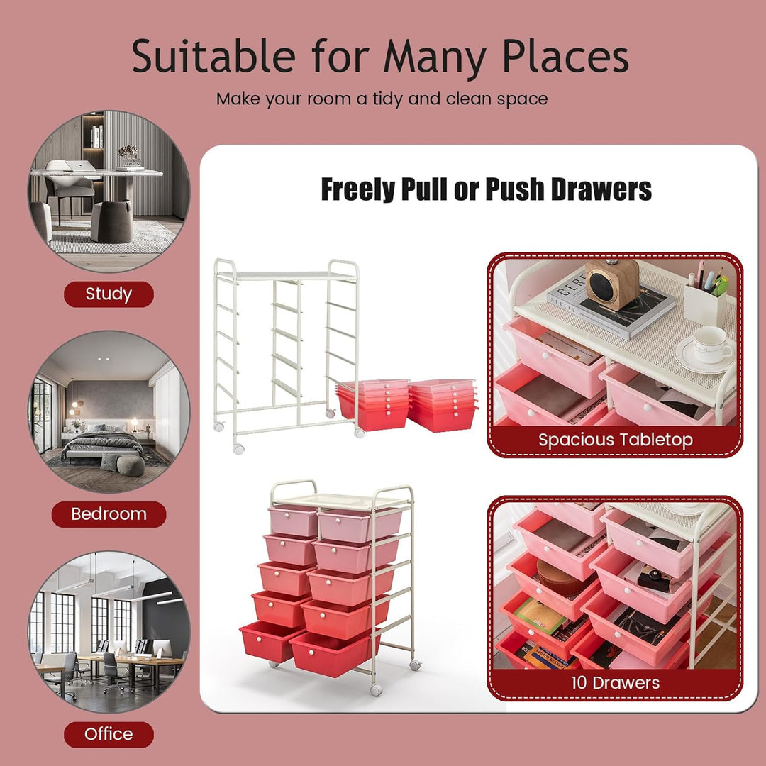 KOMFOTTEU Rollwagen mit 10/15 Schubladen stapelbar, Badrollwagen Rollcontainer mit Metallrahmen, All