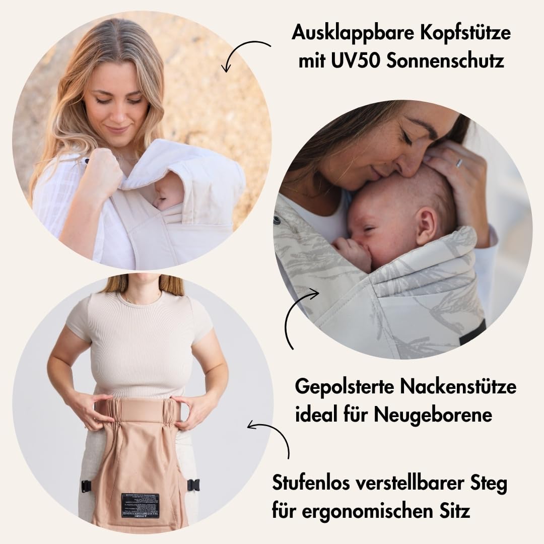 Rookie Babytrage ab Geburt - Ergonomisch, Bequem, Bio-Stoffe - Premium Elite Design - Baby Trage sch