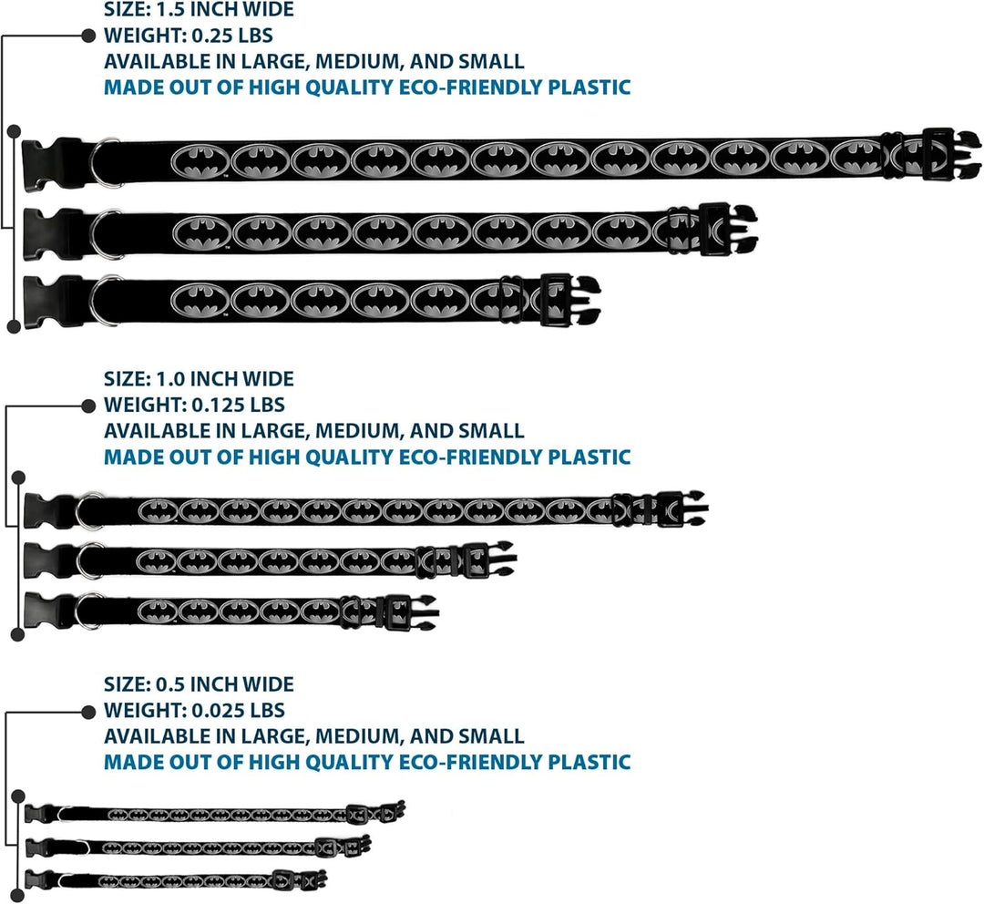 Buckle Down Batman Shield Schwarz/Silber Kunststoff Clip Halsband, NM - Fits 8-12"- 0.5" Wide