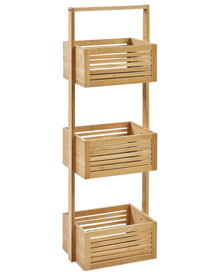 Beliani Badregal mit Griff Bambusholz Hellbraun 80 cm 3 Fächer Lamellen-Optik Waverly