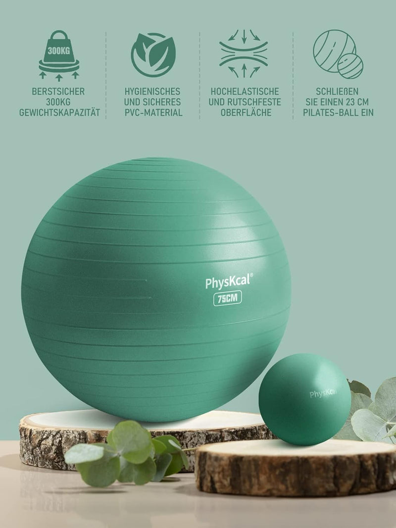 PhysKcal Gymnastikball und 23 cm Pilatesball Set, Anti Burst Gymnastikball, Anti-Rutsch-Sitzball, Ba