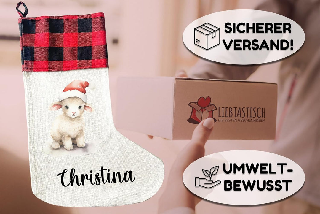 LIEBTASTISCH - Personalisierte Weihnachtssocken mit Tieren - 40cm x 30cm - Weihnachtsstrumpf zum Nik
