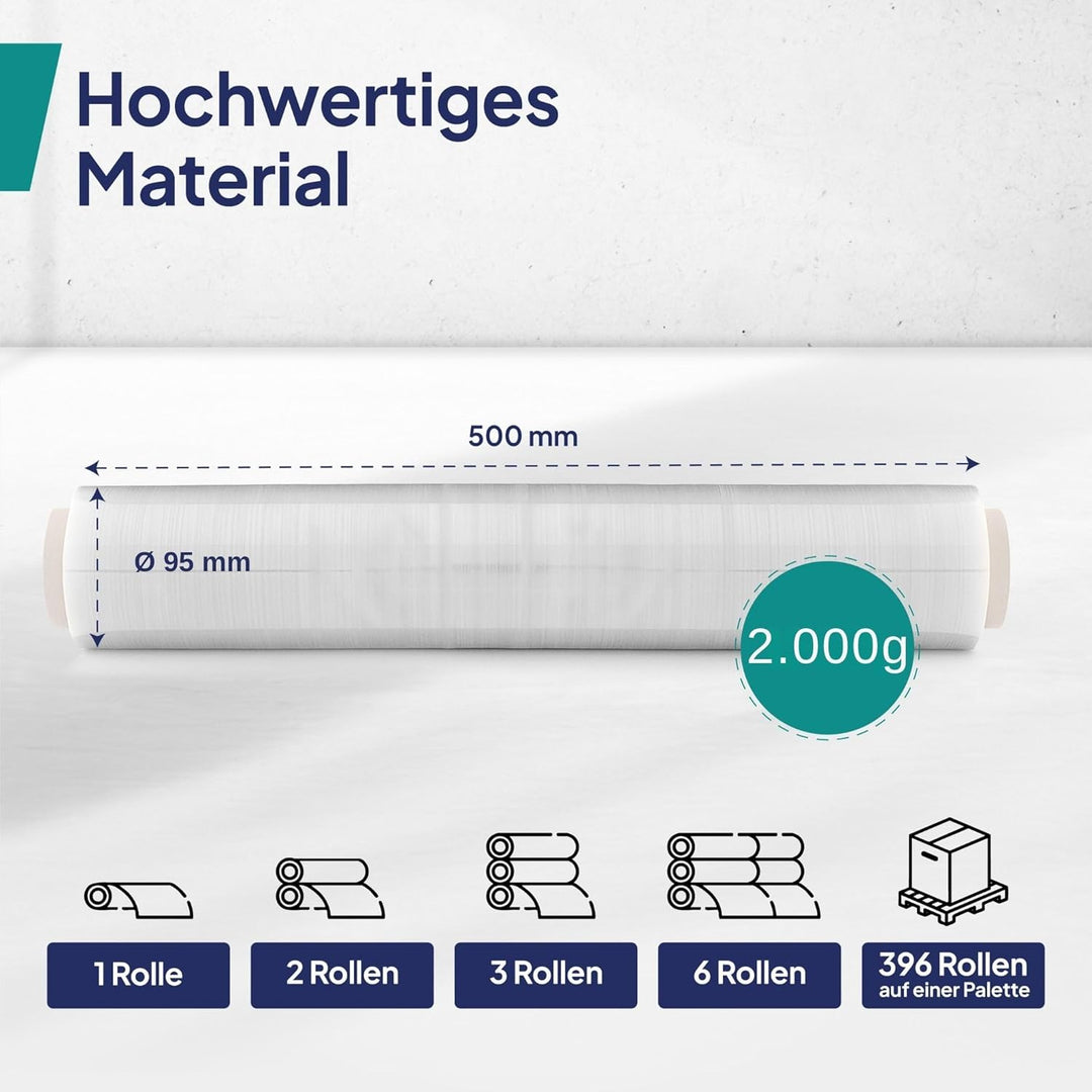 Inoverse 1 Rolle Stretchfolie Transparent Wickelfolie 50cm/300 m - 2kg, Folie Für Möbel &amp; Umzug, Pal