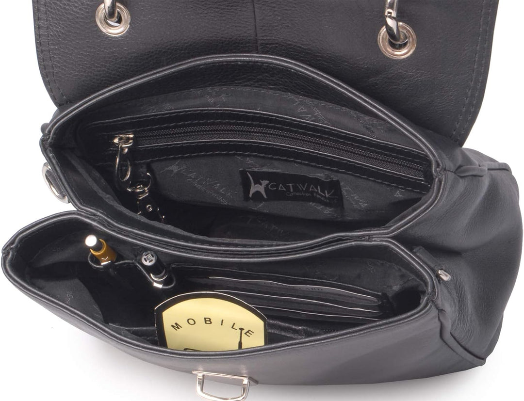 Catwalk Collection Handbags - Vintage Leder - Handtasche/Schultasche/Henkeltasche - Handtasche mit S