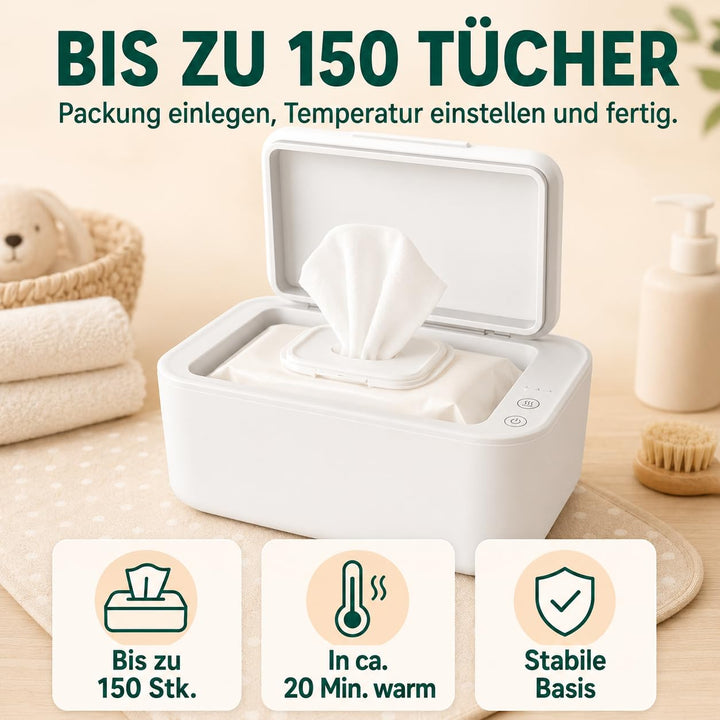 NENO Calor - Feuchttücher Baby Box Wärmer - Beheizte Feuchttücherbox - Feuchte Tücher 3 Heizstufen -