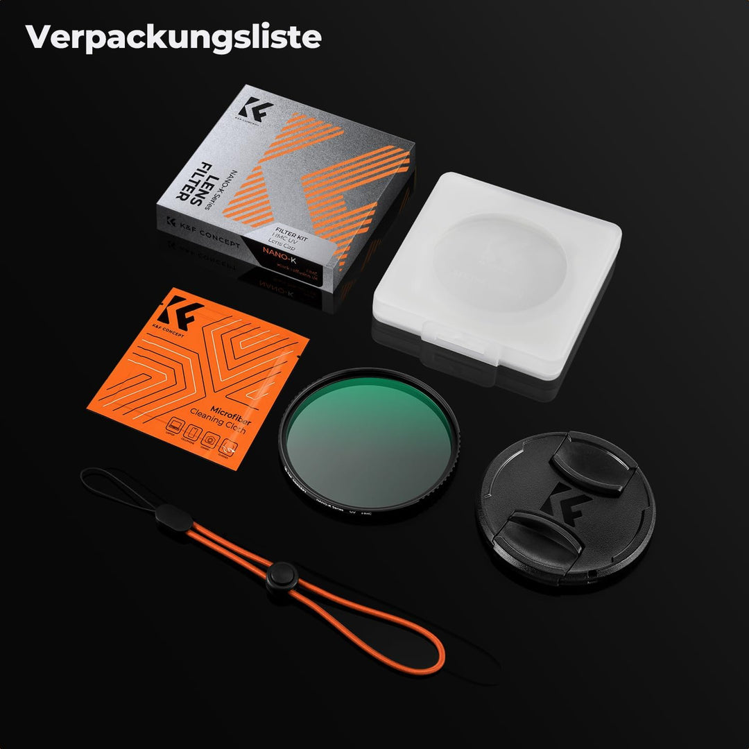 K&F Concept Nano K-Serie 62mm UV Filter mit Objektivdeckel,Reinigungstuch,Schutzfilter mit 18 Schich