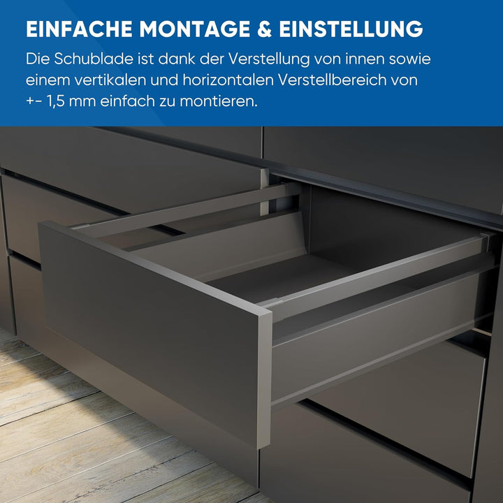 GTV - Modern Box Pro Schubladenschienen I L=450mm H=135mm I Anthrazit I Schublade mit Leises Schlies