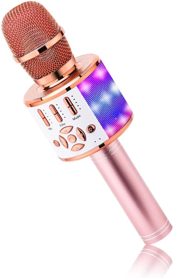 BONAOK Karaoke Mikrofon Bluetooth, 4 in 1 Drahtlos Karaoke Mikrofone,Tragbare LED Kinder Karaoke Mik