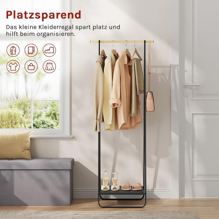 WOLTU Kleiderständer Schwarz für Schlafzimmer Garderobenständer Schmal Metall Kleiderstange mit Meta