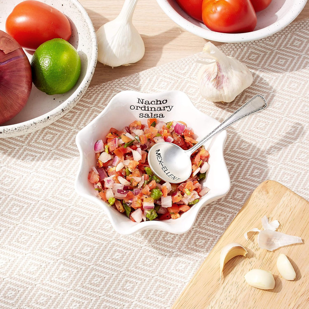 Mud Pie Salsa Keramik-Dipbecher-Set, Nacho, Weiss und Silber Weiss / Silber, Weiss / Silber