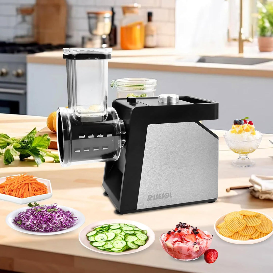 7 in 1 Gemüseschneider Elektrisch Ice Crusher Gemüsehobel Edelstahl Eisrasierer mit 7 Klingen 250W K