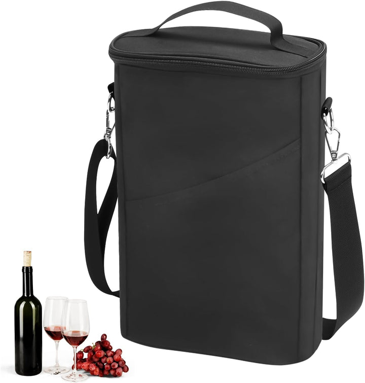 Kühltasche für 2 Flaschen, Flaschentasche Weinkühler 1.5L, 21.5x34cm Isolierter Wein Eisbeutel mit V