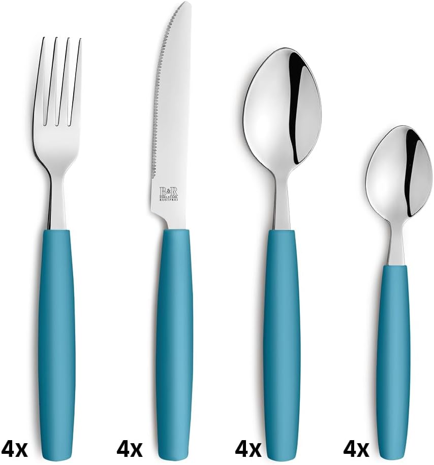 Beckmann & Rommerskirchen 2515 VALOA Besteck Set 4 Personen | 16-teilig | Petrol | Spülmaschinenfest