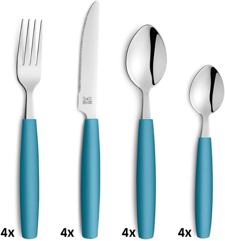 Beckmann & Rommerskirchen 2515 VALOA Besteck Set 4 Personen | 16-teilig | Petrol | Spülmaschinenfest