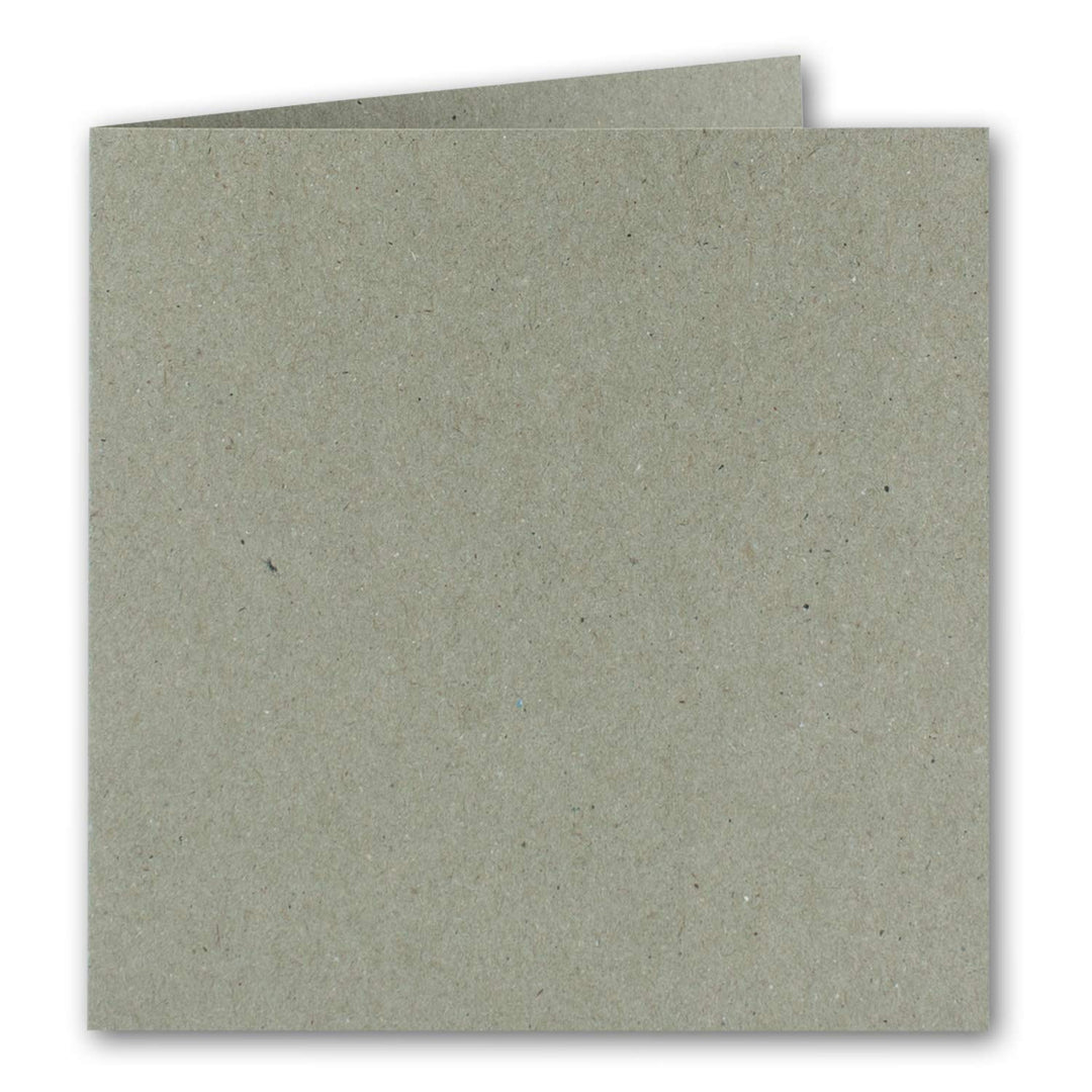 Quadratische Falt-Karten 15 x 15 cm - Vintage Kraftpapier Recycling - Grau - 200 Stück - formstabil